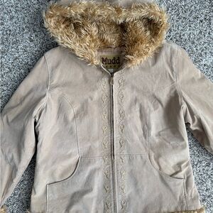 Mudd Beige Jacket with Faux Fur Hood Penny Lane Style